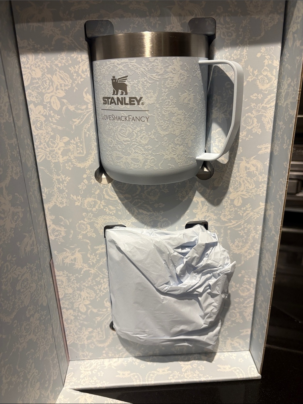 Love Shack Fancy Stanley Light Blue Embossed Insulated Mug with Handle